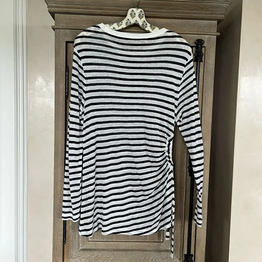 T by Alexander Wang Classic Striped Slub Jersey Long Sleeve Tee side opening